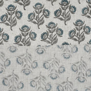 Handmade Bluish and Gray Floral Block Printed Viscose Linen Fabric 58" Wide for Pillows, Curtains – BELPATRA
