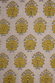 Indian Made Block Printed Thick Pure Linen 58" Wide Yellow and Green Floral Fabric for Sofa Covers – Bheeshma