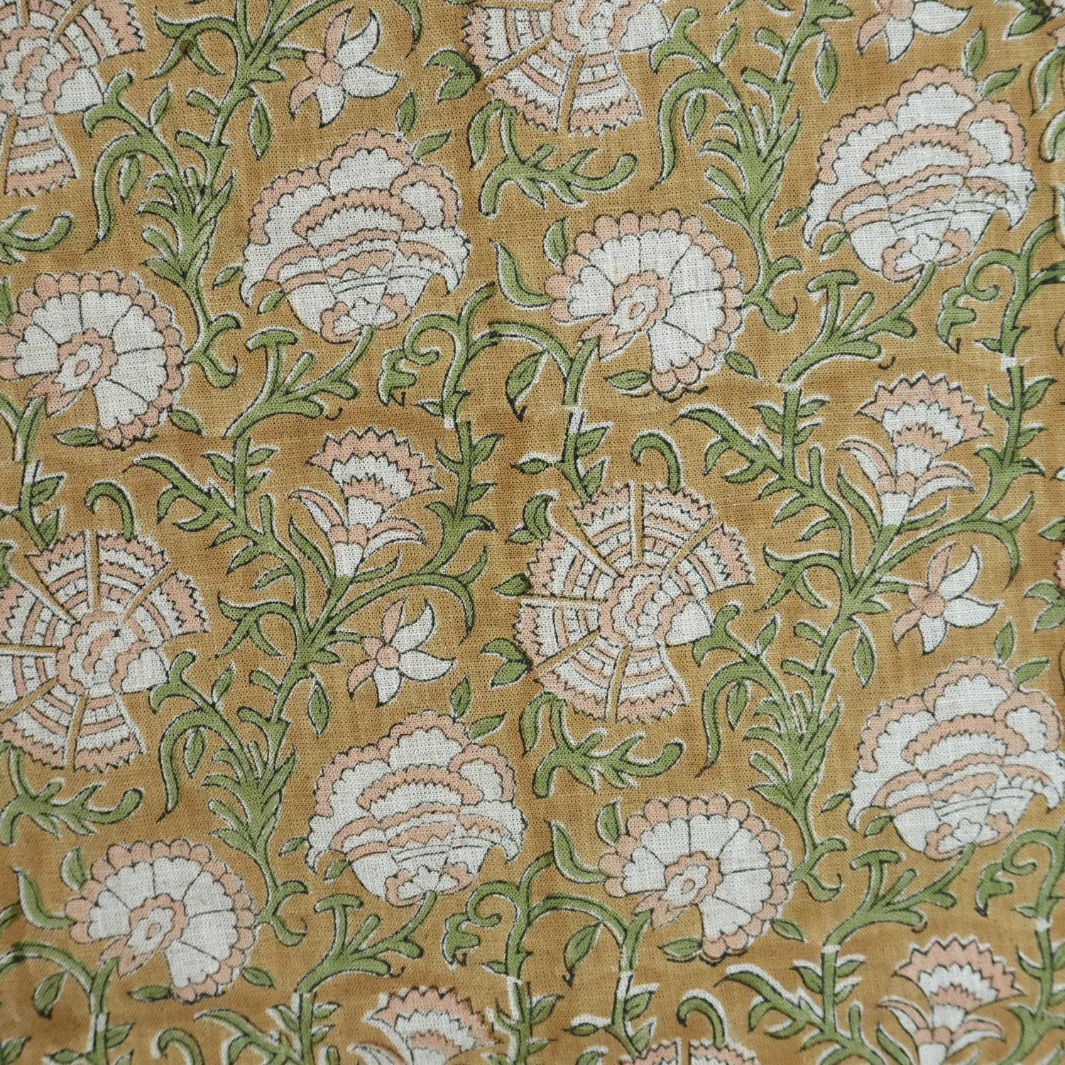 RUST FLORAL BLOCK PRINT VISCOSE LINEN TABLE NAPKINS AND WINDOW TREATMENT FABRIC HOME DECOR - SONAKSHI