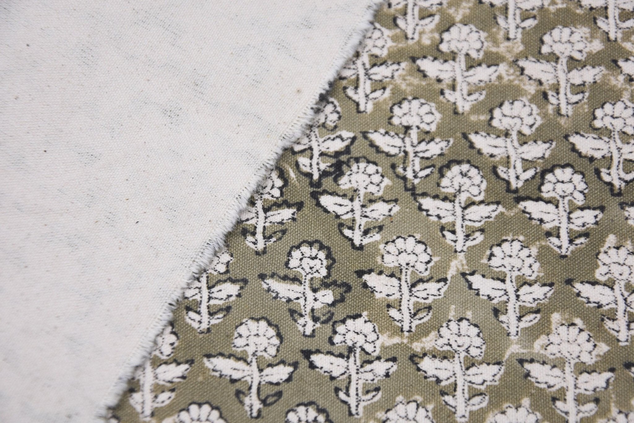 Cotton Block Print Fabric 50 Inch Width Medium Weight Duck Canvas Beige Base Color Curtains and Drapes Pillow Covers Tablecloths and Runners Bedding Tote Bag Lampshades Napkins