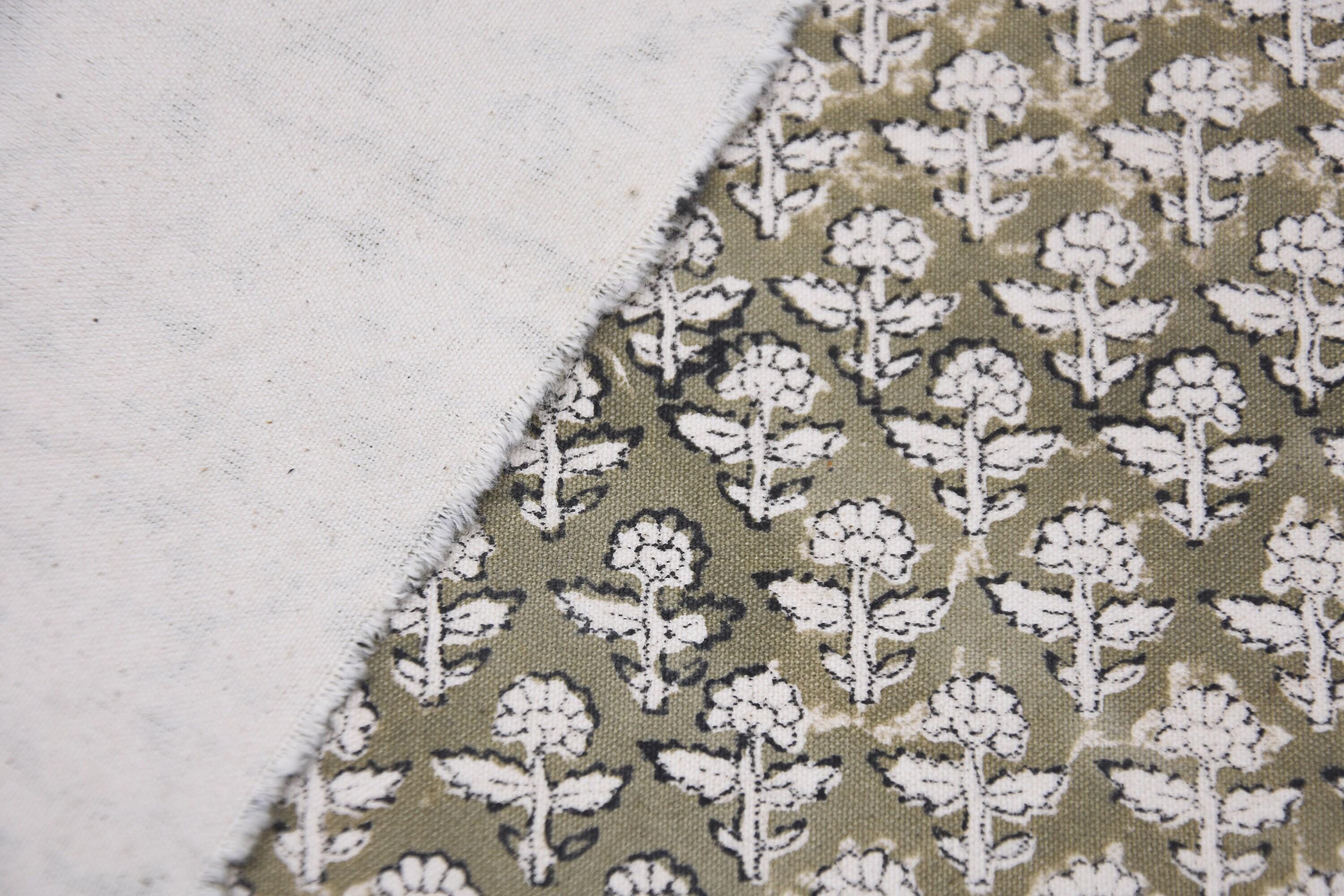 Cotton Block Print Fabric 50 Inch Width Medium Weight Duck Canvas Beige Base Color Curtains and Drapes Pillow Covers Tablecloths and Runners Bedding Tote Bag Lampshades Napkins