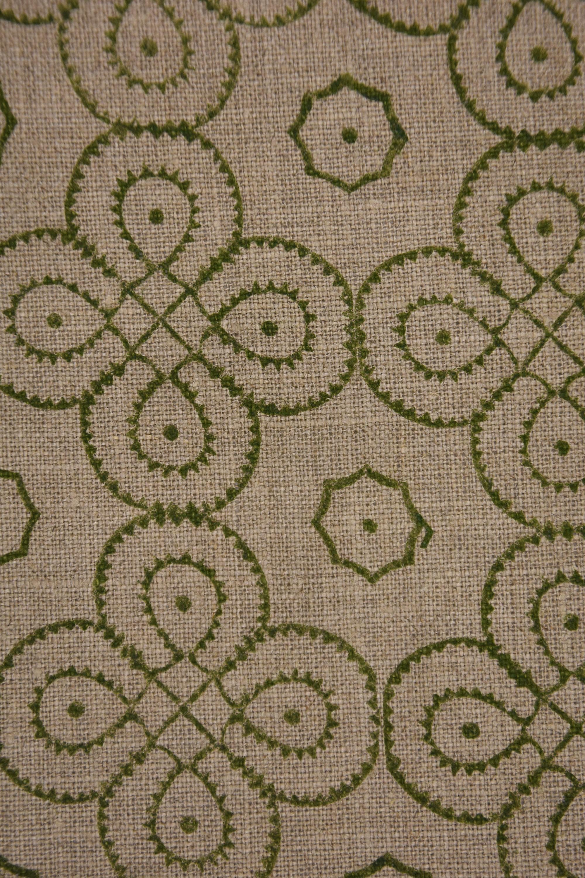 Linen Block Print Fabric 58 Inch Width Heavy Linen Natural Base Color Curtains and Drapes Upholstery Pillow Covers Tablecloths and Runners Bedding Tote Bag by Fabritual