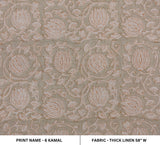 Hand Block Printed Thick Linen Fabric Brown and Beige Floral for Cushions & Window Curtains – 6 KAMAL