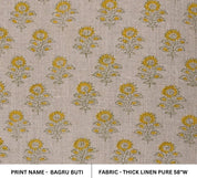 Linen Block Print Fabric 58 Inch Width Heavy Linen Natural Base With Floral Color Curtains and Drapes Upholstery Pillow Covers Tablecloths and Runners Bedding Tote Bag by Fabritual