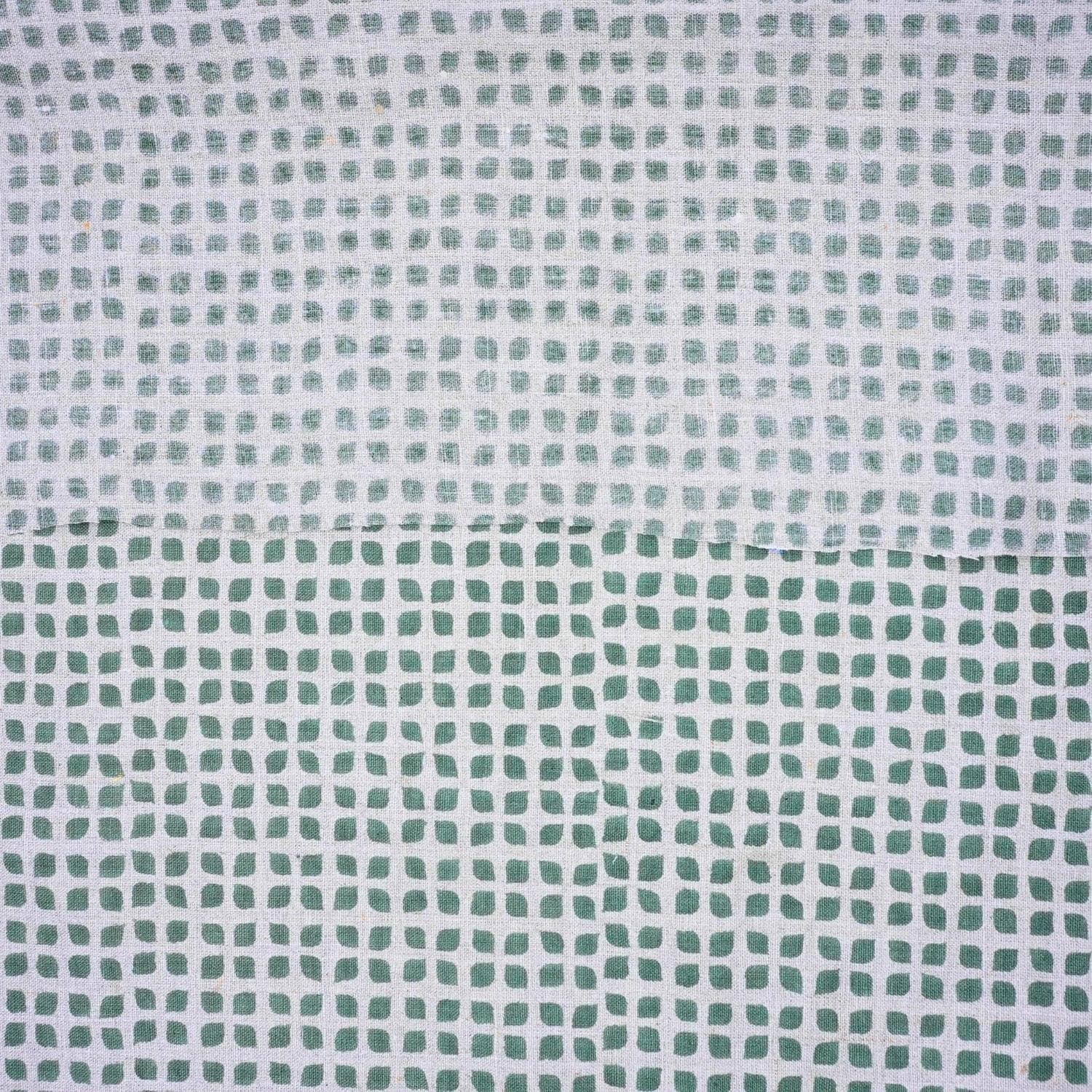 Pure Linen Hand Block Printed Sheen Green Floral Fabric for Couch Cover - Mandala