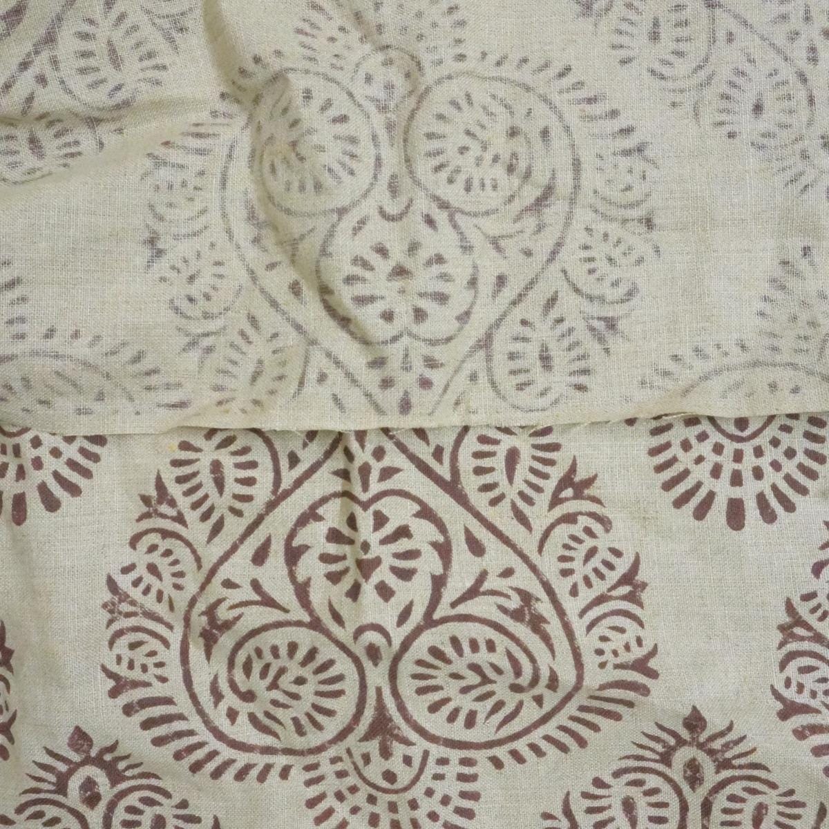 Indian Hand Stamped Block Printed Pure Linen Pastel Gray and Coconut Floral Fabric – RANG REKHA