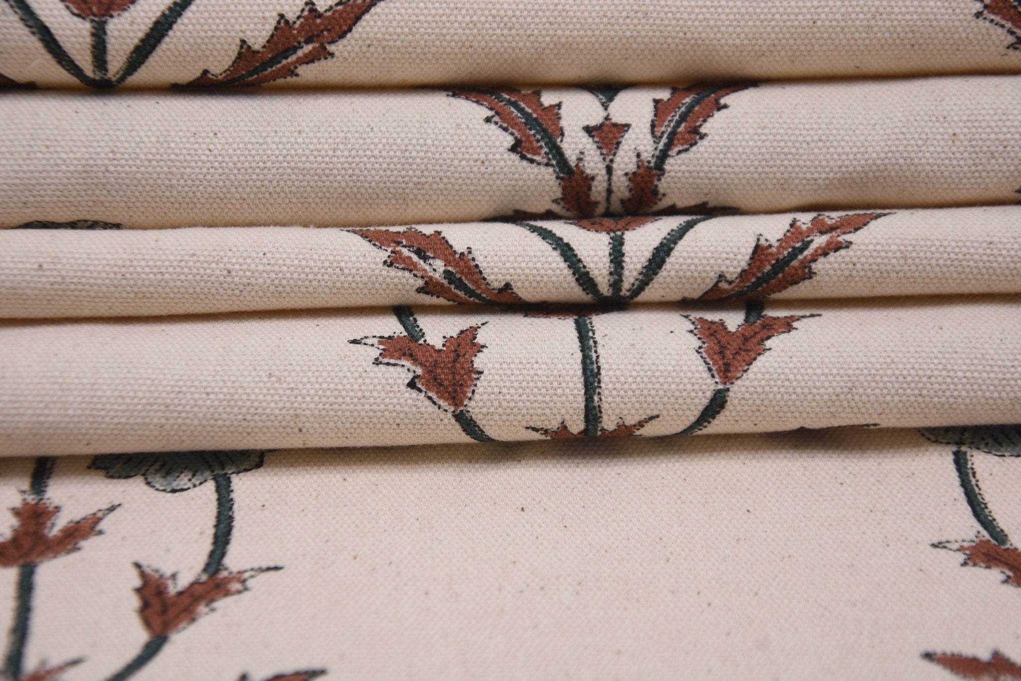 Cotton Block Print Fabric 50 Inch Width Medium Weight Duck Canvas Beige Base Color Curtains and Drapes Pillow Covers Tablecloths and Runners Lampshades Napkins by Fabritual