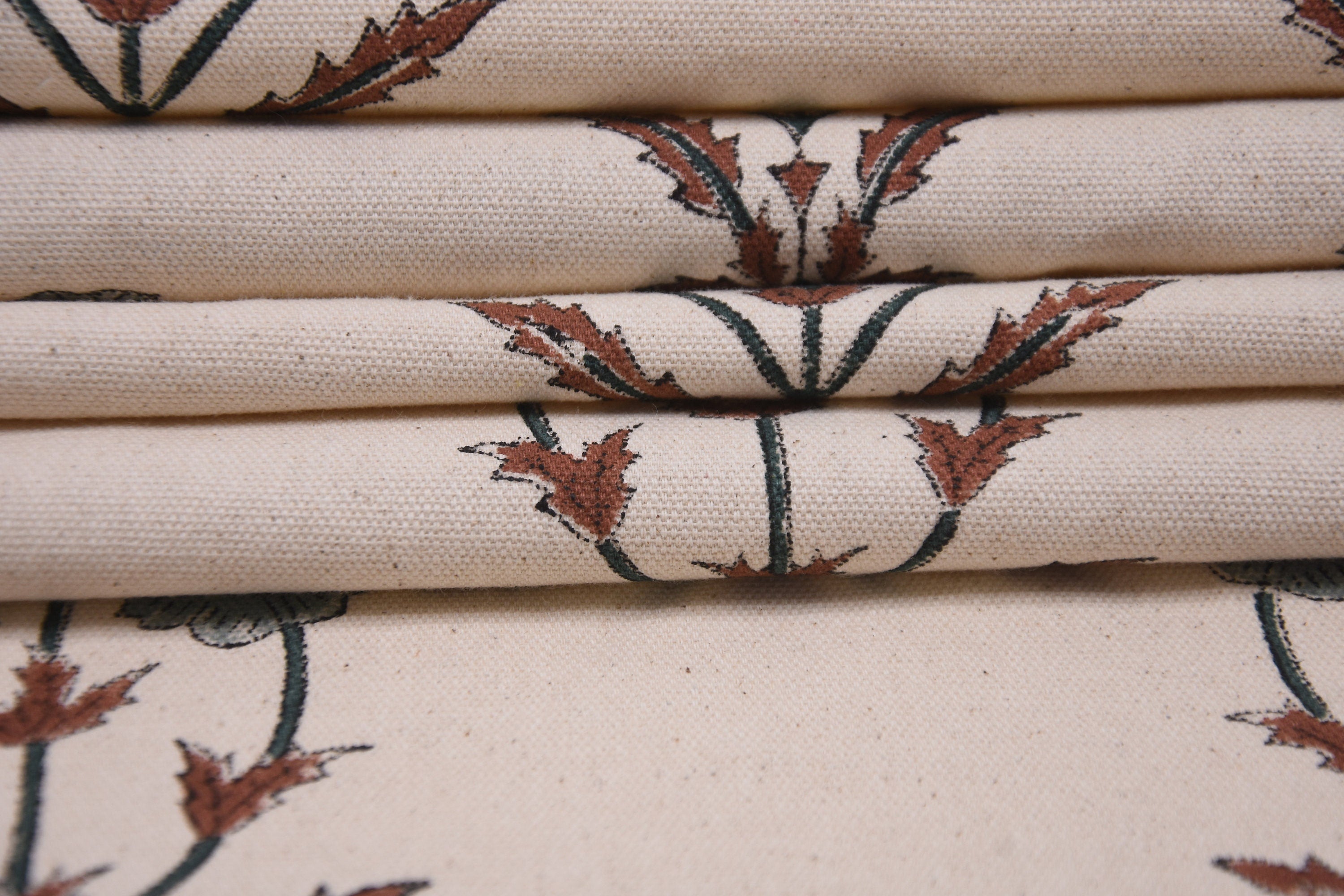 Cotton Block Print Fabric 50 Inch Width Medium Weight Duck Canvas Beige Base Color Curtains and Drapes Pillow Covers Tablecloths and Runners Lampshades Napkins by Fabritual