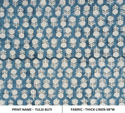 Hand Block Print Beige Tulsi Buti Pillow Cover – Thick Linen Fabric