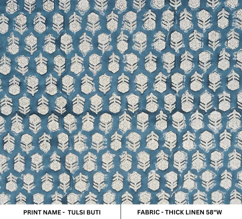 Hand Block Print Beige Tulsi Buti Pillow Cover – Thick Linen Fabric