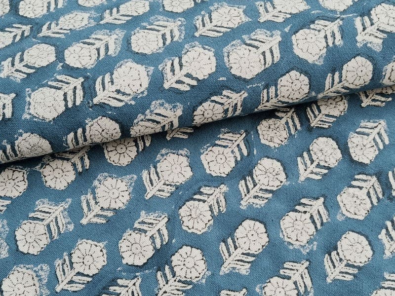 Hand Block Print Beige Tulsi Buti Pillow Cover – Thick Linen Fabric