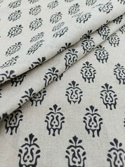 Hand Block Print Black Floral Pure Linen Fabric Room Decor - Kartikya