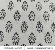 Hand Block Print Black Floral Pure Linen Fabric Room Decor - Kartikya