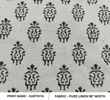 Hand Block Print Black Floral Pure Linen Fabric Room Decor - Kartikya
