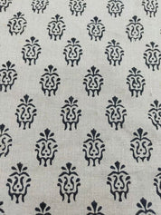 Hand Block Print Black Floral Pure Linen Fabric Room Decor - Kartikya