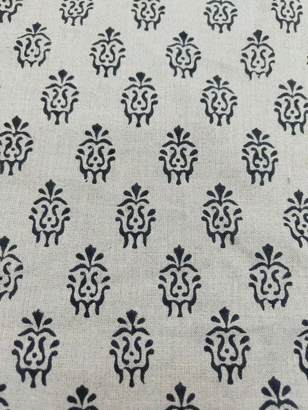 Hand Block Print Black Floral Pure Linen Fabric Room Decor - Kartikya