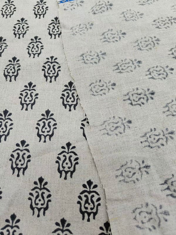 Hand Block Print Black Floral Pure Linen Fabric Room Decor - Kartikya