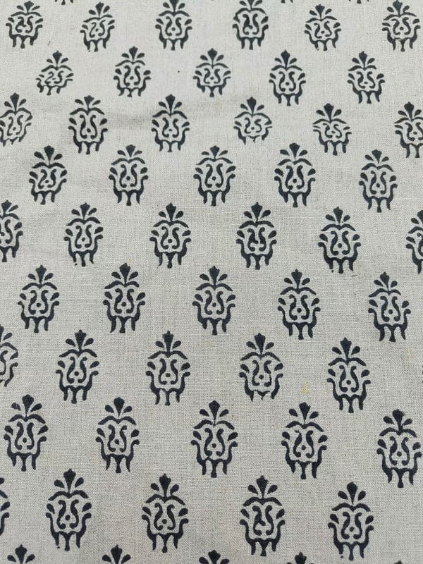 Hand Block Print Black Floral Pure Linen Fabric Room Decor - Kartikya