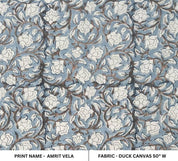 Block Print Blue & Greyish  Duck Canvas Fabric Cushion - Amrit Vela
