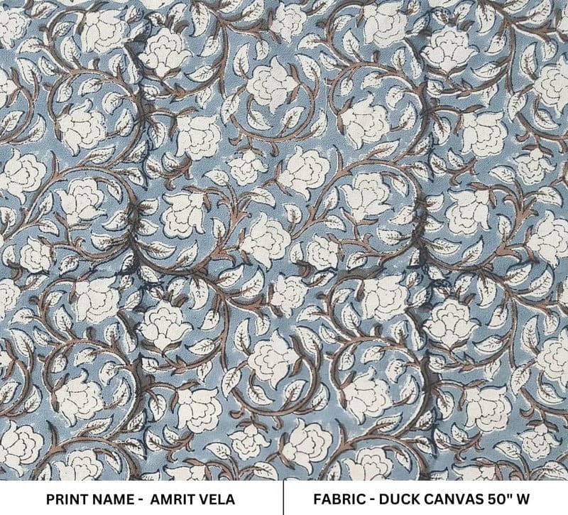 Block Print Blue & Greyish  Duck Canvas Fabric Cushion - Amrit Vela