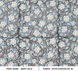 Block Print Blue & Greyish  Duck Canvas Fabric Cushion - Amrit Vela