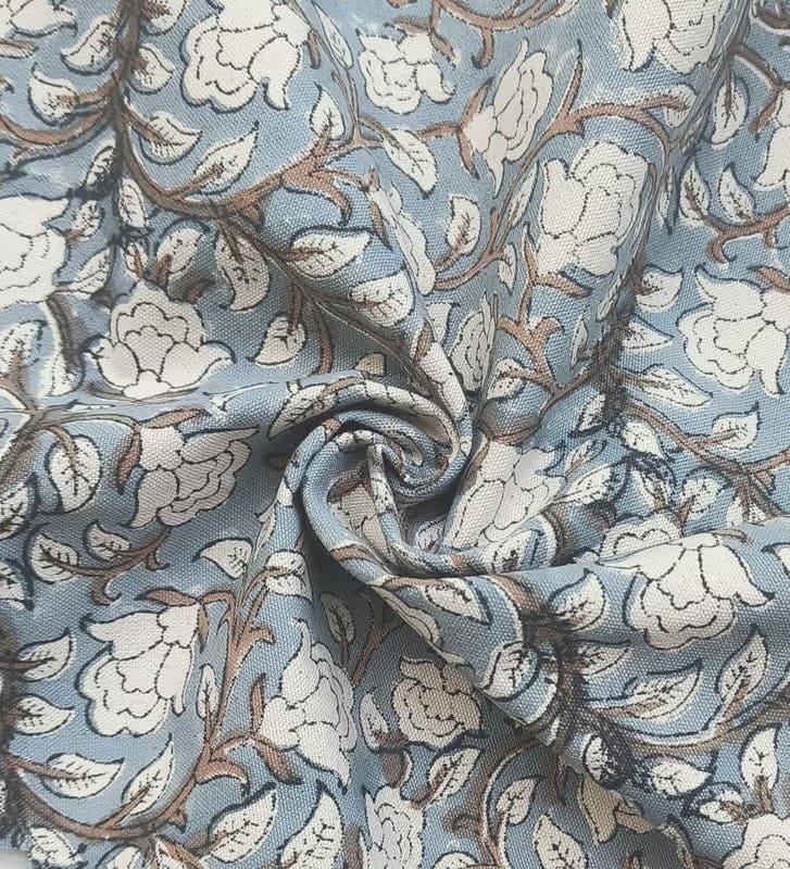 Block Print Blue & Greyish  Duck Canvas Fabric Cushion - Amrit Vela