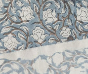 Block Print Blue & Greyish  Duck Canvas Fabric Cushion - Amrit Vela