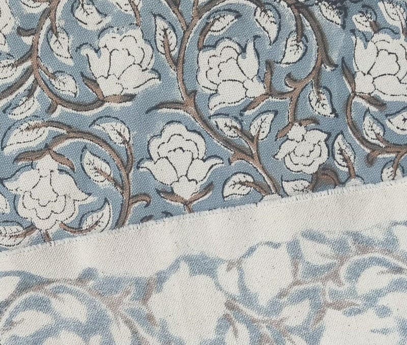 Block Print Blue & Greyish  Duck Canvas Fabric Cushion - Amrit Vela