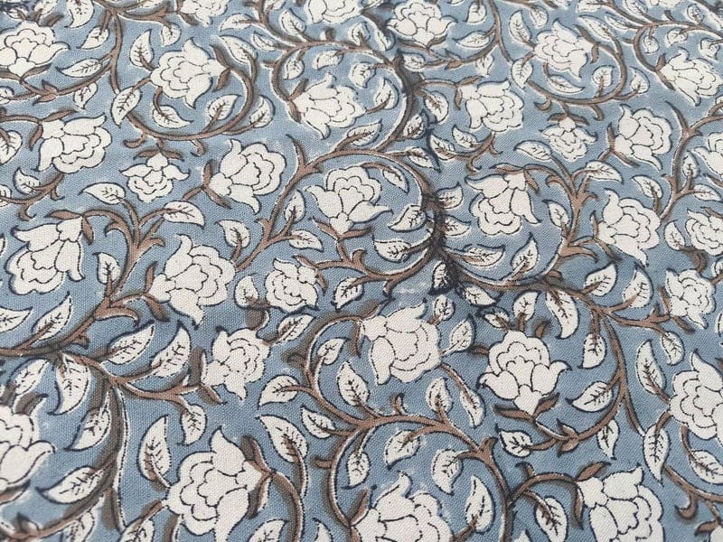 Block Print Blue & Greyish  Duck Canvas Fabric Cushion - Amrit Vela