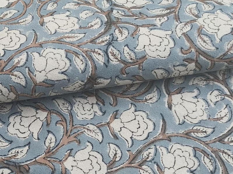 Block Print Blue & Greyish  Duck Canvas Fabric Cushion - Amrit Vela