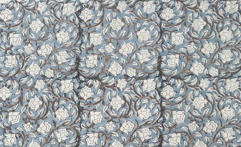 Block Print Blue & Greyish  Duck Canvas Fabric Cushion - Amrit Vela