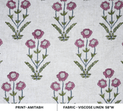 Hand Stamped Block Print Pink Floral Viscose Linen Fabric - Amitabh