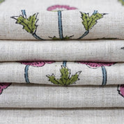 Hand Stamped Block Print Pink Floral Viscose Linen Fabric - Amitabh