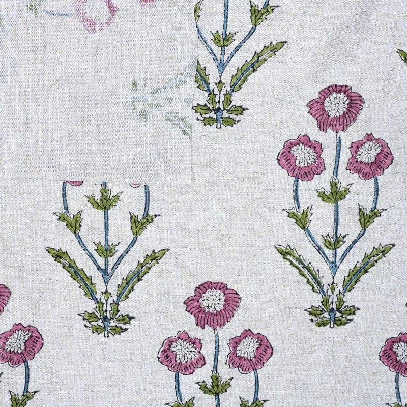 Hand Stamped Block Print Pink Floral Viscose Linen Fabric - Amitabh
