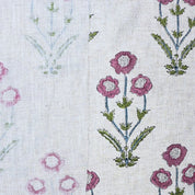 Hand Stamped Block Print Pink Floral Viscose Linen Fabric - Amitabh