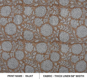Handcraft Block Print Gray Thick Linen Fabric For Sofa - Rajat
