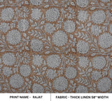 Handcraft Block Print Gray Thick Linen Fabric For Sofa - Rajat