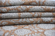 Handcraft Block Print Gray Thick Linen Fabric For Sofa - Rajat