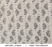 Handcrafted Block Print Black Floral Thick Linen Fabric - Jhumkaa
