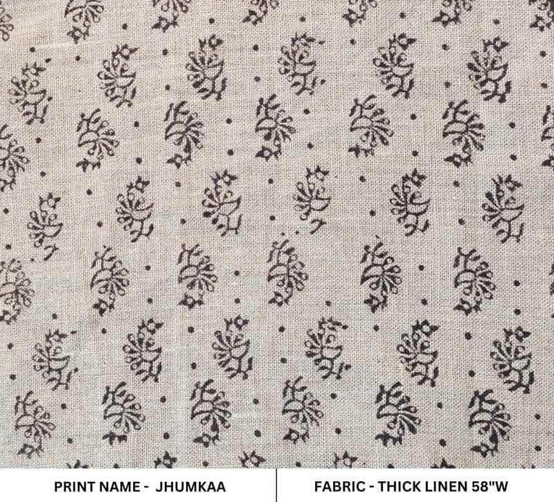 Handcrafted Block Print Black Floral Thick Linen Fabric - Jhumkaa