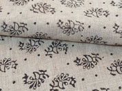 Handcrafted Block Print Black Floral Thick Linen Fabric - Jhumkaa