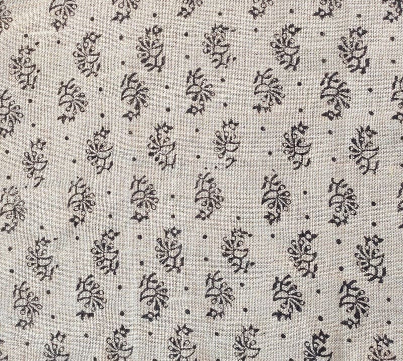 Handcrafted Block Print Black Floral Thick Linen Fabric - Jhumkaa