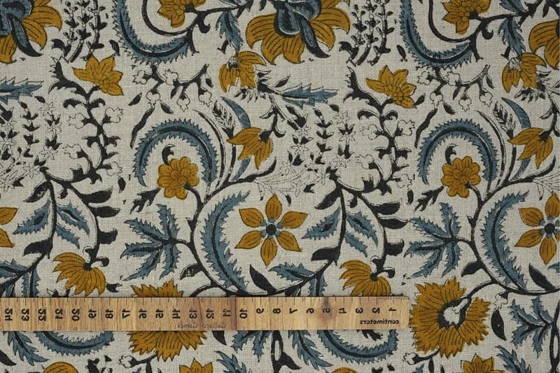 Handcrafted Block Print Brown Pure Linen Fabric - Kundanvan
