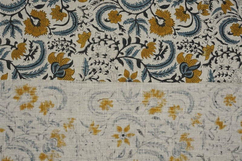 Handcrafted Block Print Brown Pure Linen Fabric - Kundanvan