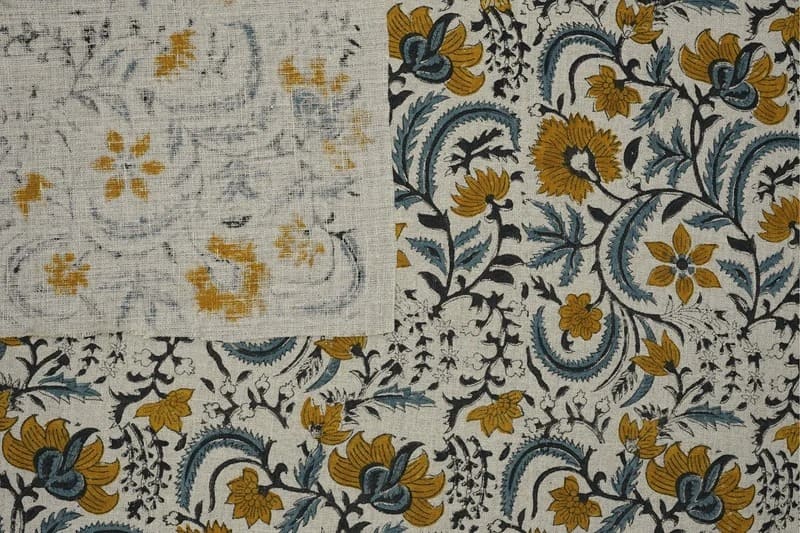 Handcrafted Block Print Brown Pure Linen Fabric - Kundanvan