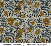 Handcrafted Block Print Brown Pure Linen Fabric - Kundanvan
