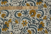 Handcrafted Block Print Brown Pure Linen Fabric - Kundanvan