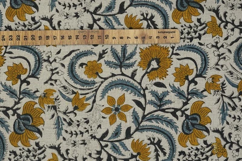 Handcrafted Block Print Brown Pure Linen Fabric - Kundanvan