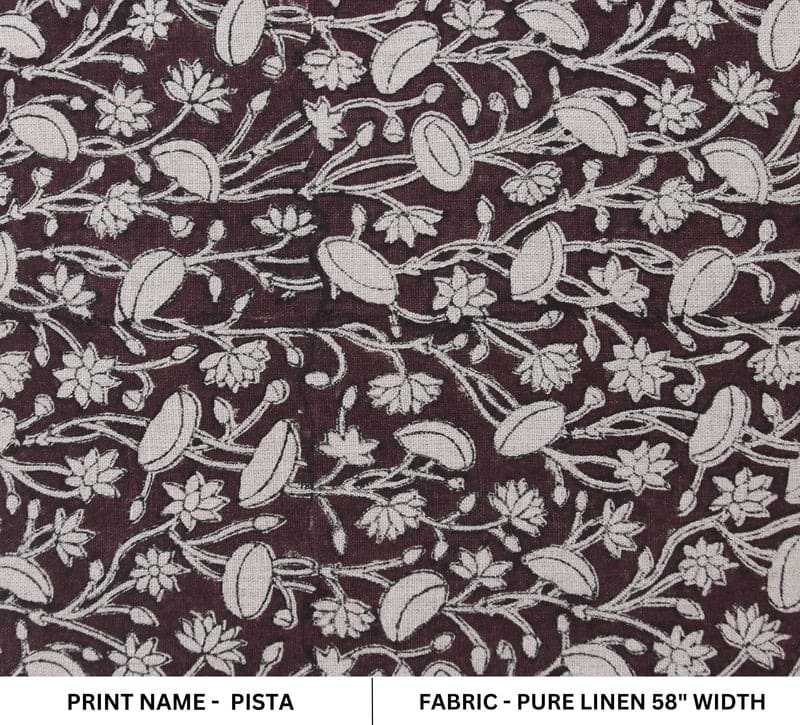 Handcrafted Block Print Floral Linen Fabric Curtain - Pishta