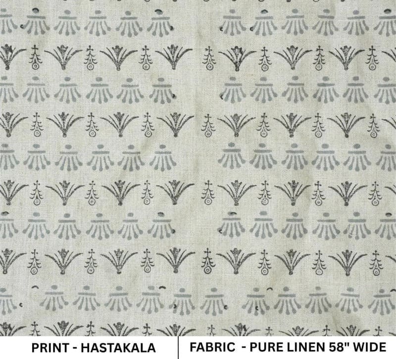 Handcrafted Block Print Pastel Gray Floral Pure Linen Fabric – Hastakala